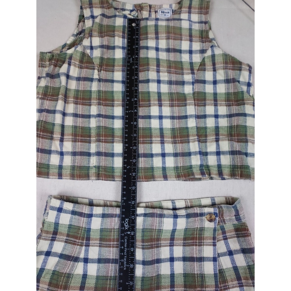 Vintage Kkomi Plaid Crop Top & Skort Set Women's Medium 90s 100% Cotton - Picture 7 of 16